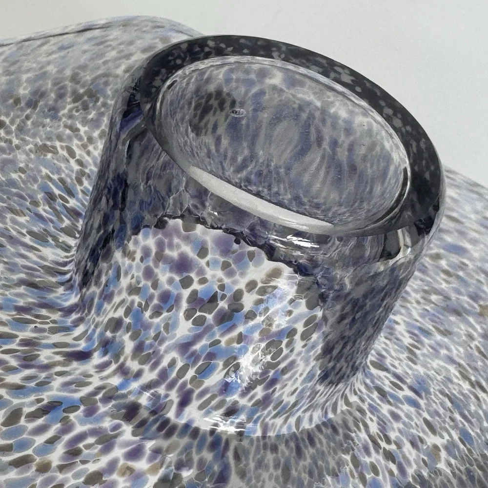 Votive Candle Holder ~ Romania ~ Blue White Purple ~ Unique Ruffled Art Glass